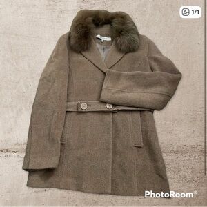 Brown Wool Coat with Faux Fur Collar